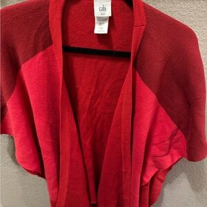 CAbi XS/S Red Fringe Open Front Cardigan Boho Chic Statement Layer EUC